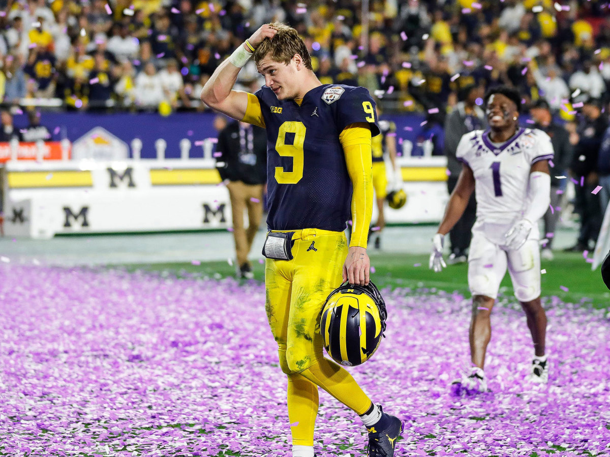 Michigan QB J.J. McCarthy looks on after TCU’s win